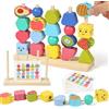 AOOTE Giocattoli Impilabili und Infilare, Giocattoli Montessori da Infilare per Bambini, Forme Colori Geometriche Ordinamento Giocattolo, Giochi Legno Bambini, Educativi Bambino 3+ Anni, Frutta