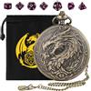 Keller & Weber Mini Set di Dadi DND, 7 pezzi in Acrilico Poliedrico D&D, con Steampunk Drago Grande Cassa Orologio da Tasca, Sacchetto Regalo DND con Logo Drago, Accessorio per Gioco di Ruolo, MTG, Bronze + Viola