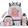 SEANATIVE Zaino per bambini, set da 5 pezzi con borsa termica per il pranzo, Capibara Gelato Rosa, Zainetto