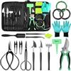 Dynaeuty Set Di Attrezzi Da Giardinaggio, 24 Pezzi Kit Giardinaggio Con Custodia Borsa, Pala da Giardino, Manico In Legno Antiscivolo, Strumenti da Giardinaggio Per Donne e Uomini (B)