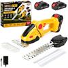 Purova 2 in 1 Tagliasiepi Batteria e Accorciatoie, 21 V Elettrico con Batteria da 2000 mAh e Caricabatterie, Utensili da Giardino, Forbici da potatura, Forbici da Prato (Giallo con 2 Batteria)