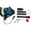 PansyWind Soffiatore a benzina, trasportabile sulla schiena, 75 cc, 4 tempi, 2600 W, soffiatore professionale con flusso d'aria da 14,1 m³ e serbatoio da 1,9 l