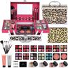 Anpro Set da trucco per ragazze, set da regalo per ragazze, tutto in uno, set con ombretto, fard, rossetti e pennelli, valigetta portatile alla moda (giallo leopardo)
