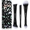 EIGSHOW Set 3 Doppia Punta Pennelli Make Up, Pennelli Trucco Viso, Nero | Fondotinta Pennelli, Correttore Pennelli, Contour Pennelli, Cipria Pennelli, Setole Vegane, per Liquidi, Polveri & Creme
