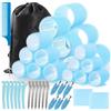 WD&CD Bigodini per capelli, 45 pezzi, 24 pezzi in 4 misure (55/45/36/25 mm) con 18 clip, bigodini per capelli grandi autoadesivi per capelli lunghi, medi e corti (Blu)