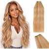 TESS Extension Tessitura Capelli Veri Matassa Lisci per Donna 100g Fascia Unica senza Clip da Cucire 45cm #12/613 Marrone Chiaro/Biondo Chiarissimo