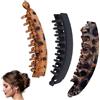 hankousi Confezione da 3 fermagli per capelli a banana grandi, antiscivolo, a doppio pettine, con motivo caffè, stile nero opaco e grigio, ideali per capelli spessi, sottili, lunghi e corti