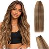 TESS Extension Tessitura Capelli Veri Matassa Lisci per Donna 100g Fascia Unica senza Clip da Cucire 35cm #4/27 Marrone Medio/Biondo Scuro