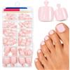 Ceboic 120 Pezzi Unghie Finte Piedi, Corte Quadrate Unghie Dei Piedi con Colla, Nudo Copertura Completa Acrilico French Fake Nails Tips Piedi per Donne Ragazze Manicure, 12 Taglie