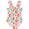 Amazon Essentials Costume da Bagno Intero con Bordo a Balze Bambine e ragazze, Fragole Rosse Pomodoro Rosa, 6-7 anni