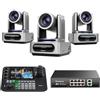 Tenveo Bundle/Kit Telecamera PTZ e Controller 3 Telecamere NDI PTZ 1080P con Tracking AI 30X Zoom, SDI/HDMI/USB3.0/LAN(PoE), Controller Schermo Quadruplo da 7" e Switch PoE per Live Streaming
