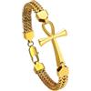 OIDEA Braccialetto egiziano Ankh da uomo: bracciale a catena Franco a doppia fila intrecciato Key of Life Bracciale da uomo in acciaio inossidabile Amuleto di protezione gioielli regalo, Medium