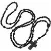 Generic Collana rosario 15 decade con ciondolo a croce, in legno di ebano, perline rotonde da 6 mm