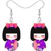 WEVENI Acrilico Regalo Giapponese Bambola kokeshi Kimono Orecchini Pendenti Roba Carina Regali Kawaii per Amanti del Giappone Bigiotteria per Donne Ragazze (Viola)