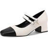 QUEEN HELENA Décolleté con Cinturino Scarpe Basse Eleganti Donna ZM9806 (Beige e Nero, Sistema Taglie Calzature EU, Adulto, Donna, Numero, Media, 38)
