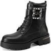 QUEEN HELENA Anfibi Stivaletti Casual Fibbia con Strass Donna X31-72 (Nero, Sistema Taglie Calzature EU, Adulto, Donna, Numero, Media, 38)