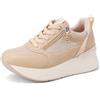 QUEEN HELENA Sneakers Platform Scarpe da Ginnastica con Zip Laterale Donna X33-23 (Beige, Sistema Taglie Calzature EU, Adulto, Donna, Numero, Media, 38)