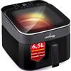 LEHMANN Friggitrice ad Aria XL 6,5L, Air Fryer con Finestra Panoramica Superiore e Illuminazione Interna, Display Touch, 12 Programmi, Promemoria di Agitazione, Griglie Lavabili in Lavastoviglie