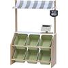 Teamson Kids Little Helper Fai Finta di Giocare al Mercato in Legno Stand di generi Alimentari Gioco di Ruolo Set di Giocattoli per Bambini con funzioni interattive e 6 Accessori Verde TD-13638A