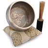 Ajuny Ciotola Tibetana Buddista - Occhi di Buddha - Suono di Meditazione Campana OM Beige - Diametro 4 Pollici per Accessori per Rilassamento e Meditazione - Bastone e Cuscino Inclusi