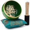 Ajuny Tibetan Singing Bowl Set - Handmade Meditation Brass Sound Bowl with Stick and Pillow for Yoga, Chakra Healing and Stress Relief Gifts - Green