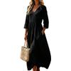 shownicer Vestito Lungo Estivo Donna Vestiti Maniche a Tre Quarti Abito Boho Abiti Estivi Lunghi A Nero L