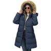 Yuson Girl Cappotto da Donna Invernale Lungo Elegante Giubbotto Imbottito Pesante Vento Piumino Giacca con Cappuccio in Pelliccia Staccabile Parka Casual Caldo Giaccone Outdoor(Blu navy, L)