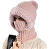 Pocadri Berretto da donna lavorato a maglia, foderato in pile, sciarpa invernale, maschera, cappellini da neve, paraorecchie in peluche con teschio e pompon