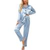 Ekouaer Pigiama da Donna in Raso, a Maniche Lunghe, con Bottoni, Biancheria da Notte con Scollo a V, Set da Due Pezzi