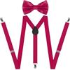 Beaface Set di bretelle e papillon da uomo, bretelle per pantaloni da uomo con 3 clip forti, bretelle elastiche regolabili per matrimoni, affari, casual, rosa, Taglia unica