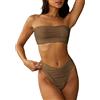 ZAFUL - Set bikini da donna con fascia strutturata, taglio alto, con allacciatura sulla schiena, imbottito, due pezzi, a vita bassa, costume da bagno per donna, 1-marrone, S