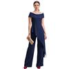 Leader of the Beauty Completi Pantalone per Madre della Sposa e dello Sposo 2 Pezzi Outfit Matrimonio Spalle Scoperte Abito Completo per Madre della Sposa, Marina Militare, 52