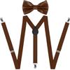 Beaface Set di bretelle e papillon da uomo, bretelle per pantaloni da uomo con 3 clip forti, bretelle elastiche regolabili per matrimoni, affari, casual, Marrone, Taglia unica