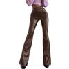 Onsoyours Pantaloni in Pelle da Donna A Vita Alta Flared Leggings Lungo Effetto Pelle Pantaloni PU Chic Bootcut Ecopelle Pantaloni Dritto Casual Pants Festival Outfit A Marrone Scuro XL