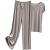 Generic Pigiama da donna in pile caldo abbigliamento da casa da donna abbigliamento quotidiano per la famiglia top a maniche corte pantaloni camicia pantaloni set pantofole per bambini taglia 8, Grigio, XXL