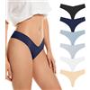 SHARICCA - Set di perizomi senza cuciture da donna, invisibili, tanga, biancheria intima, a vita bassa, V-taille, traspirante, no show, in cotone, S
