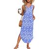 AUSELILY Vestito Donna Estivo Lungo Vestito Maxi Senza Maniche Elegante Abito con Spacco Laterale e Tasche Fiori Blu M