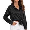 HANERDUN Camicia Donna Manica Lunga Satin Taglio Regular Facile da Stirare con Bottoniera Elegante Top Unicolore per Lavoro e Tempo Libero