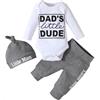 KONFEN Completo Neonata 3 Pezzi, Dad's Little Dude Neonato Vestiti Maniche Lunga Body + Pantaloni Elastico in Vita + Cappello per Bambino 3 Pz Set per 9-12 Mesi