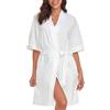 COLORFULLEAF 100% cotone vestaglia donna accappatoi leggeri corti sauna kimono morbido donna pigiameria manica corta, Bianco breve, S