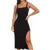 SHAPERIN Slip Abito Modellante Donna Spacco Vestito Scollo Quadrato Shapewear Bodycon Abiti Split Midi Dress Nero XL