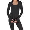 AKDJGFP Scaldacuore Danza Donna Maglietta Sportiva Casual da Donna, Stile Athleisure, a Maniche Lunghe, con Scollo a V, Elegante e Solida, for Allenamento Sportivo(Black,M)
