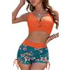 SHEKINI Bikini da donna, set da due pezzi, costume da bagno a torsione, con scollo a V, con push up, bikini con lacci, bikini, Motivo arancione, S