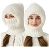 Generico Cappello Lavorato a Maglia da Donna a Cuffia Termico 3 in 1 Set Berretto in Tessuto Elastico for Antivento con Collo in Cashmere(White)