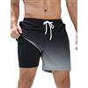SILKWORLD Costume da bagno da uomo, corto, 2 in 1, con compressione, ad asciugatura rapida, con tasca con cerniera, nero e grigio sfumato, S