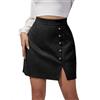 EMOTTOS Gonna Corta Ecopelle Scamosciata Donna Tubino Sexy Spacco Laterale Cintura Vita Alta Mini Zip e Bottoni Decorativi in Metallo, Linea A Slim Fit Casual Feste Festival, S-L, Nero/Marrone