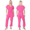 Suit and Suit Tuta da donna salopette salopette salopette con cintura in vita con scollo a V harem gamba larga con risvolto pantaloni lunghi pantaloni estivi manica corta UK 8-14, Fucsia, One Size (8-14)UK