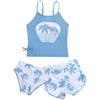 JiAmy Costume da bagno da bambina, 3 pezzi, con gonna, bikini, tankini, triangolo, 7-8 anni, Blu, 13-14 Anni
