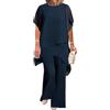 Generisch Completo pantalone da donna in chiffon e tulle, elegante set da due pezzi per abbigliamento serale e outfit festivo, taglie forti, per matrimoni e cocktail party, Blu marino, M