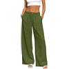 Generico Pantaloni Donna Cotone E Lino Pants - con Tasca Taglio Dritto Pantalone a Gamba Larga con Elastico in Vita Freschi Comodi Pantaloni Estivi Tinta Unita Pant Solido Sciolto Vacanze Mare